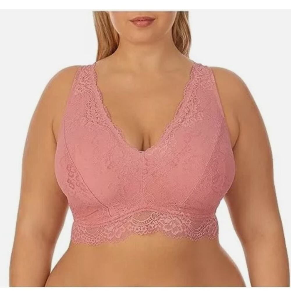 DREAMFIT Plus Size Full Coverage Wireless Lace Bralette Apricot Pink 3X New